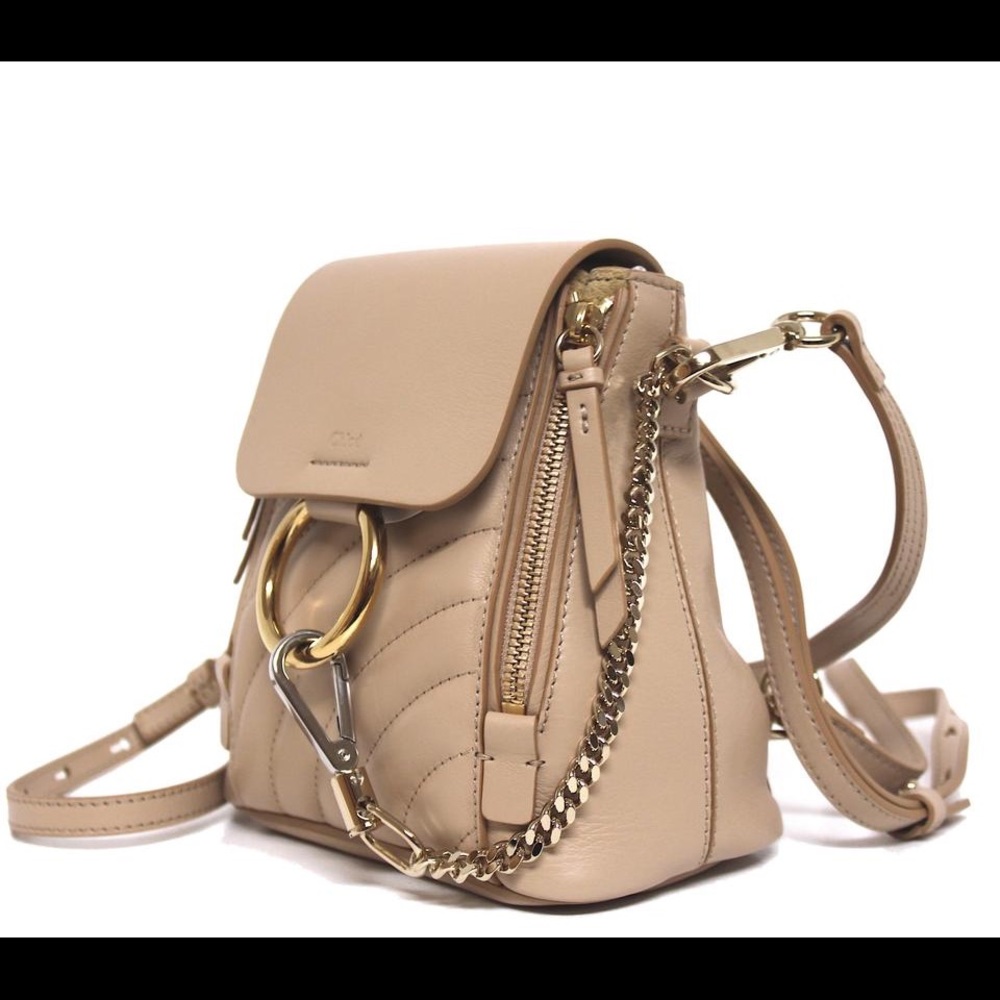 Chloe new Faye quilted mini tan calfskin backpack